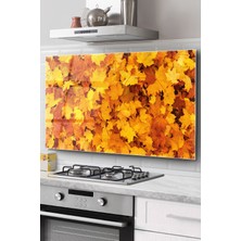 Ocak Arkası Cam Koruyucu Tezgah Ankastre Arkası Koruyucu | Sonbahar Yaprak Desenli