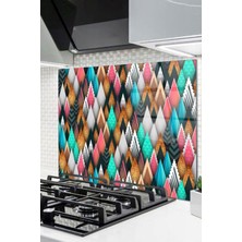 Cam Ocak Arkası Koruyucu Ankastre Arkası Koruyucu | Renkli Desen