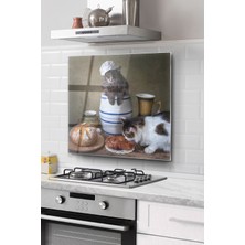 Ocak Arkası Cam Koruyucu Tezgah Ankastre Arkası Koruyucu | Mutfaktaki Sevimli Kediler