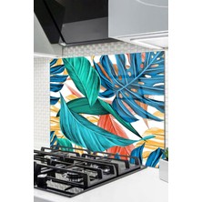 Cam Ocak Arkası Koruyucu Ankastre Arkası Koruyucu | Renkli Yaprak