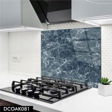 Cam Ocak Arkası Koruyucu | Mavi Mermer Desenli