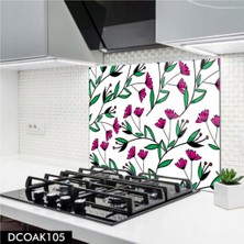 Cam Ocak Arkası Koruyucu | Çiçek Desenli