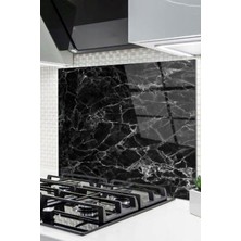 Cam Ocak Arkası Koruyucu Ankastre Arkası Koruyucu | Siyah Mermer