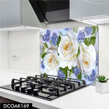 Cam Ocak Arkası Koruyucu | Çiçek Desenli