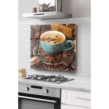 Ocak Arkası Cam Koruyucu Tezgah Ankastre Arkası Koruyucu | Kahve Fincanı ve Çikolata