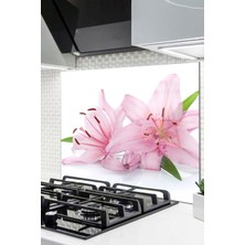 Cam Ocak Arkası Koruyucu Ankastre Arkası Koruyucu | Pembe Çiçek