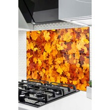 Cam Ocak Arkası Koruyucu Ankastre Arkası Koruyucu | Sonbahar Yaprak