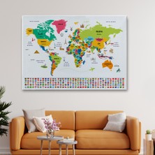 Ne Verelim Size Türkçe Dünya Haritası Ülke Bayrak ve Başkentli Kanvas Tablo 1950