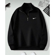 Bs Jeans Unisex Nike Baskılı Pamuklu Yarım Fermuarlı Sweatshirt
