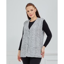 Fresh Moda Kadın V Yaka Zincir Örgü Cepli Yün Anne Triko Yelek