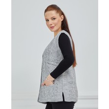 Fresh Moda Kadın V Yaka Zincir Örgü Cepli Yün Anne Triko Yelek