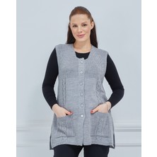 Fresh Moda Kadın Yuvarlak Yaka Triko Cepli Düğmeli Kışlık Yün Yelek