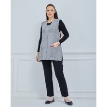Fresh Moda Kadın Yuvarlak Yaka Triko Cepli Düğmeli Kışlık Yün Yelek