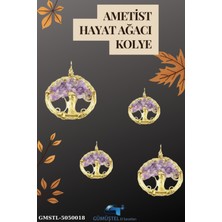 Doğal Taş Dünyası Sertifikalı Doğal Taş Ametist Hayat Ağacı Tasarım Kolye Sürpriz Hediyeli 5x5 cm