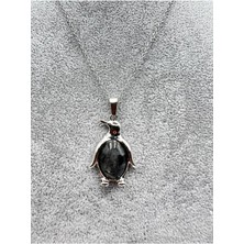 Doğal Taş Dünyası Sertifikalı Labradorit Doğal Taş Kolye Penguen Detaylı Sürpriz Hediyeli