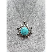 Doğal Taş Dünyası Sertifikalı Turkuaz Doğal Taş Kolye Güneş Detaylı