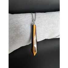 Doğal Taş Dünyası Sertifikalı Kaplan Gözü Doğal Taş Pandül Kolye Zincir