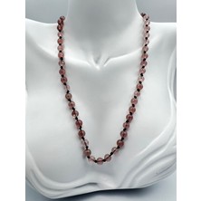 Doğal Taş Dünyası Sertifikalı Doğal Taş Gül (Çilek) Kuvars Taşı Kolye Aaa Kalite 6mm