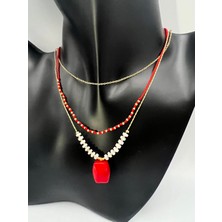 Doğal Taş Dünyası Sertifikalı Doğal Taş Mercan & Malahit Taşı Kolye Tasarım Kararmaz Malzeme Sürpriz Hediyeli