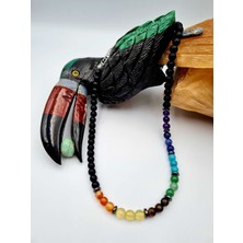 Doğal Taş Dünyası Sertifikalı Doğal Taş 7 Çakra Oniks Hematit Taşı Tasarım Kolye