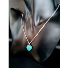 Doğal Taş Dünyası Sertifikalı Doğal Taş Turkuaz Kalp Model Minimal Kolye