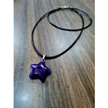 Doğal Taş Dünyası Sertifikalı Mor Akik Doğal Taş Kolye Yıldız Model Zincir Hediyeli