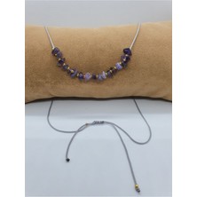 Doğal Taş Dünyası Sertifikalı Ametist Taşı Tasarım Kolye Ayarlanabilir Orijinal Doğal Taş Çok Fonksiyonlu Kolye