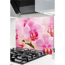Ne Verelim Size Cam Ocak Arkası Koruyucu Ankastre Arkası Koruyucu | Pembe Çiçek Orkide