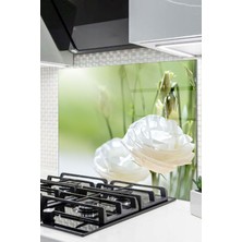 Ne Verelim Size Cam Ocak Arkası Koruyucu Ankastre Arkası Koruyucu | Beyaz Çiçek