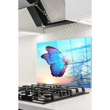 Ne Verelim Size Cam Ocak Arkası Koruyucu Ankastre Arkası Koruyucu | Mavi Kelebek