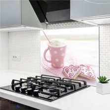 Ne Verelim Size Cam Ocak Arkası Koruyucu | Pembe Kupa Model