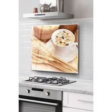 Ne Verelim Size Ocak Arkası Cam Koruyucu Tezgah Ankastre Arkası Koruyucu | Kahve ve Buğday Desenli