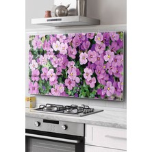 Ne Verelim Size Ocak Arkası Cam Koruyucu Tezgah Ankastre Arkası Koruyucu | Mor Çiçek Desenli