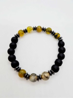 Doğal Taş Dünyası Sertifikalı Doğal Taş Yosunlu Akik , Hematit , Oniks Doğal Taş Bileklik