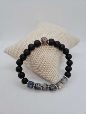 Doğal Taş Dünyası Sertifikalı Küp Akik ve Oniks Doğal Taş Bileklik