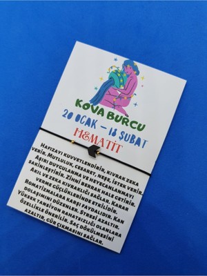 Doğal Taş Dünyası Sertifikalı  Siyah Kova Burcu Hematit Doğal Taş Ip Burç Bilekliği