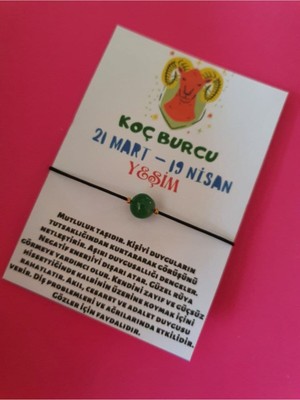 Doğal Taş Dünyası Sertifikalı Koç Burcu Yeşim Doğal Taşlı Ip Burç Bilekliği