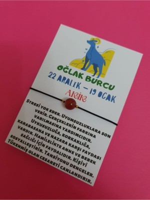 Doğal Taş Dünyası Sertifikalı Oğlak Burcu Akik Doğal Taş Ip Burç Bilekliği