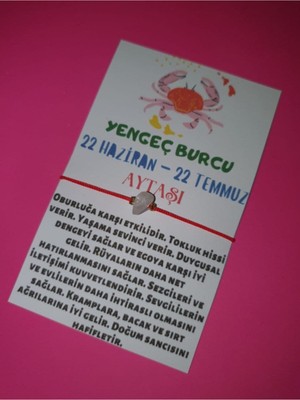 Doğal Taş Dünyası Sertifikalı Yengeç Burcu Aytaşı Doğal Taşlı Ip Burç Bilekliği