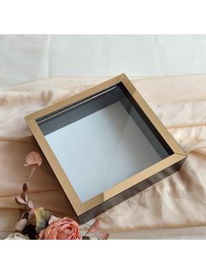 Verda Çerçeve 25X25 cm Siyah-Gold Yarı Pleksi Kaplamalı Derin Anı Çerçevesi! Gül Kutusu!  Ledsiz Isimsiz