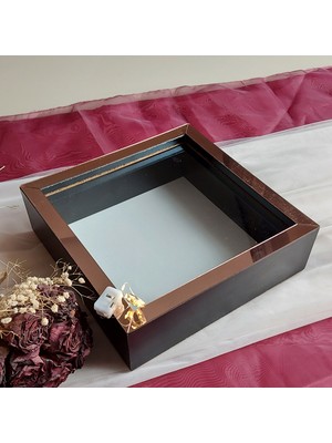 Verda Çerçeve 25X25 cm Ledli  Siyah-Rose Yarı Pleksi Kaplamalı Derin Anı Çerçevesi! Gül Kutusu! Isimsiz!