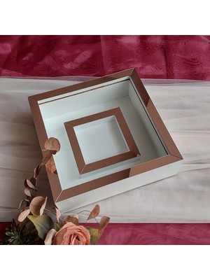 Verda Çerçeve 25X25 cm Fotoğraf Bölümlü Beyaz-Rose Yarı Pleksi Kaplamalı Derin Anı Çerçevesi! Gül Kutusu! Ledsiz Isimsiz