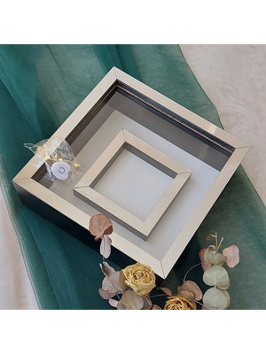 Verda Çerçeve 25X25 cm Fotoğraf Bölümlü Ledli  Siyah-Gümüş Yarı Pleksi Kaplamalı Derin Anı Çerçevesi! Gül Kutusu!  Isimsiz!