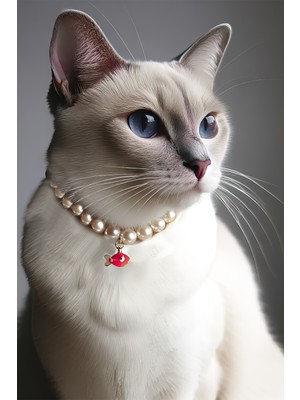 Balıklı kedi kolyesi İncili kedi kolyesi