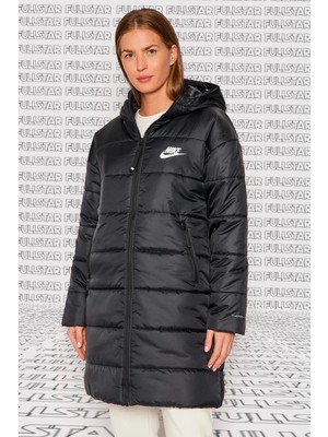 Nike Therma Fit Repel Synthetic Fill Full Zip Kapüşonlu Uzun Mont Parka Siyah