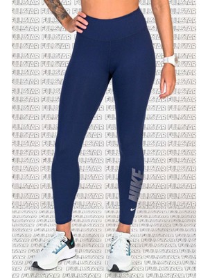 Nike One Training Diamond Shine 7/8 Leggins 2 Cepli Yapay Elmaslı Toparlayıcı Tayt Lacivert