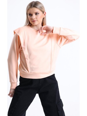 Pulur.co Somon Omuz Detaylı Bisiklet Yaka Sweatshirt