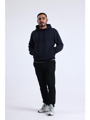 Pulur.co Lacivert Yandan Cepli Kapüşonlu Sweatshirt