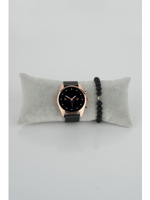 Stony Kedi Çift Gözleri Tasarım Nokta Kadran Siyah Fon Kadın Kol Saati Bileklik Hediye