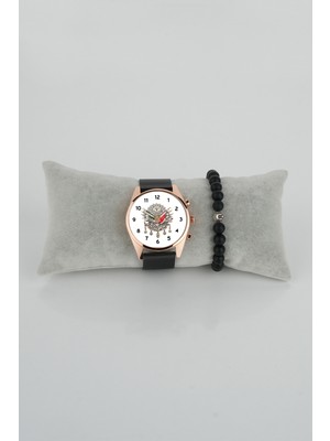 Stony Osmanlı Amblemi Beyaz Zemin Sade Kadran Erkek Kol Saati Bileklik Hediye